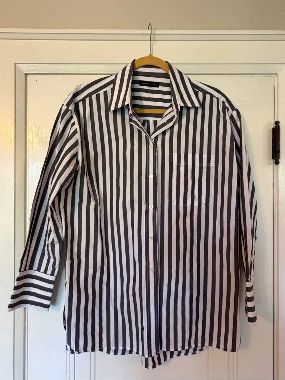 Black & White Striped Button-Up Shirt